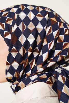 Kare Desen Mio Eşarp Lacivert - Başörtüsü