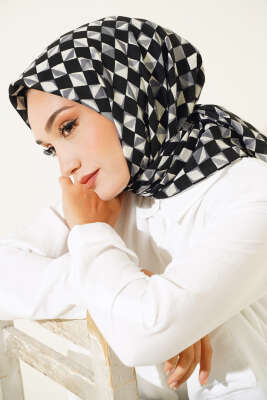 Kare Desen Mio Eşarp Siyah Gri 