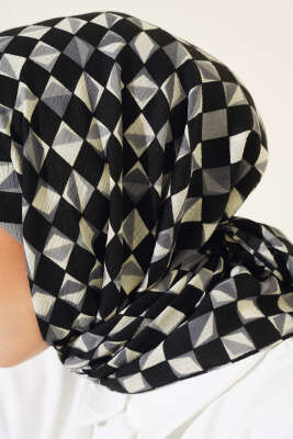 Kare Desen Mio Eşarp Siyah Gri - Başörtüsü