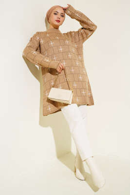 Kare Desen Triko Tunik Bisküvi - Triko Tunik