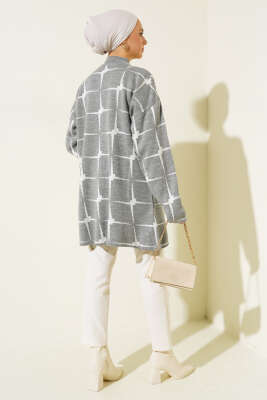 Kare Desen Triko Tunik Gri - Triko Tunik