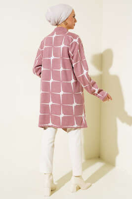 Kare Desen Triko Tunik Gül Kurusu - Triko Tunik