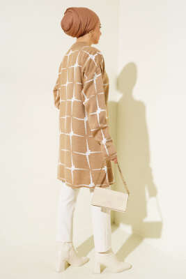 Kare Desen Triko Tunik Latte - Triko Tunik