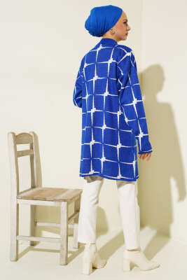 Kare Desen Triko Tunik Saks - Triko Tunik