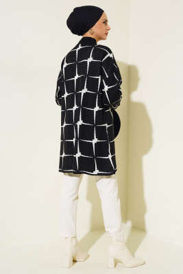 Kare Desen Triko Tunik Siyah - Triko Tunik