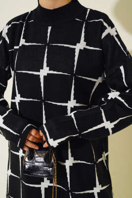 Kare Desen Triko Tunik Siyah - Triko Tunik