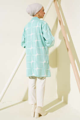 Kare Desen Triko Tunik Su Yeşili - Triko Tunik