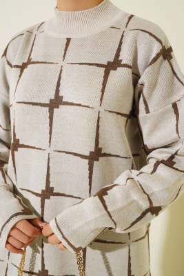 Kare Desen Triko Tunik Taş - Triko Tunik