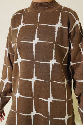 Kare Desen Triko Tunik Vizon - Triko Tunik