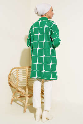 Kare Desen Triko Tunik Yeşil - Triko Tunik