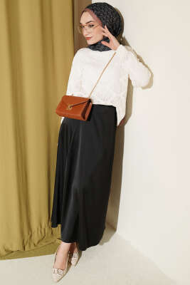 Kare Desenli Ajurlu Triko Kazak Ekru 