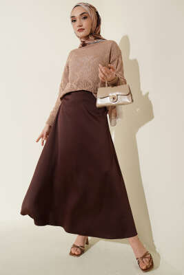 Kare Desenli Ajurlu Triko Kazak Latte - Yılın Fırsatı