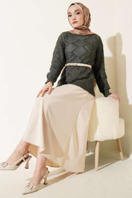 Kare Desenli Ajurlu Triko Kazak Nefti - RAFİMİX