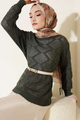 Kare Desenli Ajurlu Triko Kazak Nefti - Yılın Fırsatı