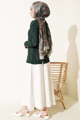 Kare Desenli Ajurlu Triko Kazak Zümrüt - Triko Kazak