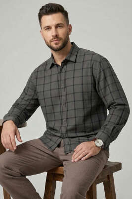 Kare Desenli Erkek Gömlek Siyah - GİESTO