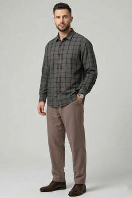 Kare Desenli Erkek Gömlek Siyah - Erkek Gömlek