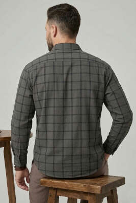 Kare Desenli Erkek Gömlek Siyah - Erkek Gömlek