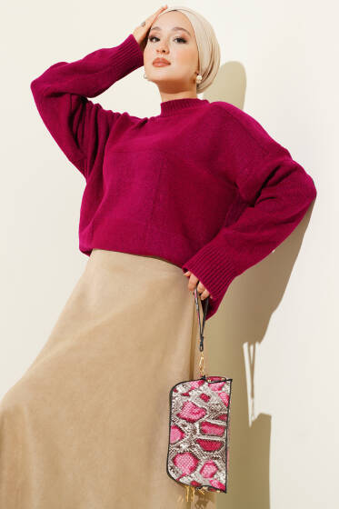 Kare Desenli Triko Kazak Menekşe - Triko Kazak