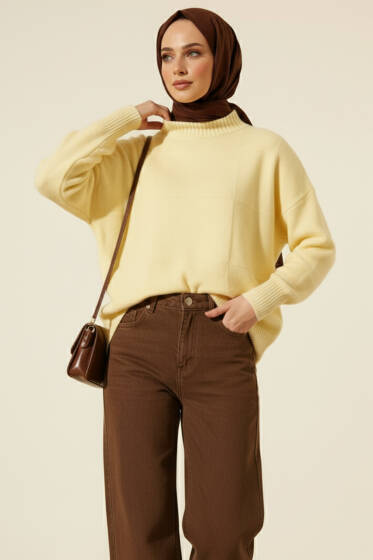 Kare Desenli Triko Kazak Sarı - Triko Kazak