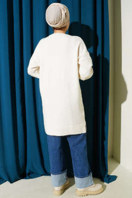 Kare Desenli Yumoş Triko Tunik Ekru - Tunik