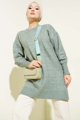 Kare Desenli Yumoş Triko Tunik Mint - NESSİA