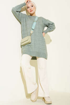 Kare Desenli Yumoş Triko Tunik Mint - Tunik