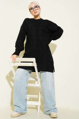 Kare Desenli Yumoş Triko Tunik Siyah - 300-500 TL Ürünler