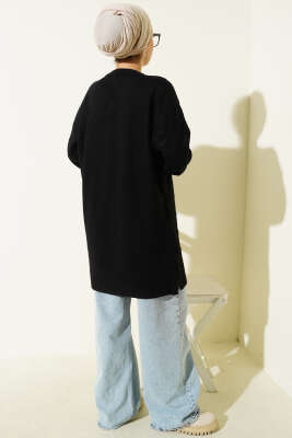 Kare Desenli Yumoş Triko Tunik Siyah - Tunik