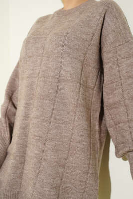 Kare Desenli Yumoş Triko Tunik Vizon - Tunik