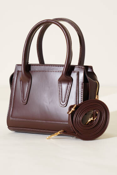 Kare Fermuarlı El Çanta Acı Kahve - Kol Çantası