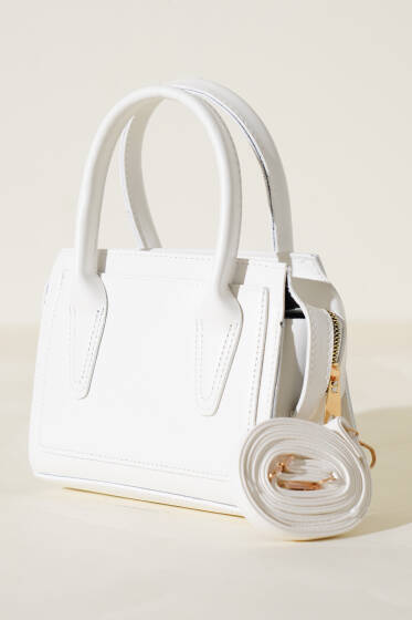 Kare Fermuarlı El Çanta Beyaz - Kol Çantası