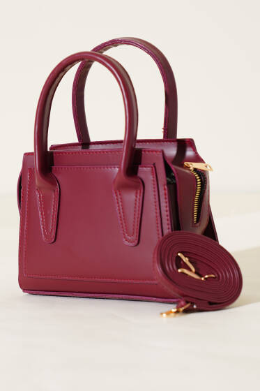 Kare Fermuarlı El Çanta Bordo - Kol Çantası