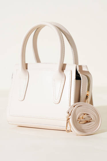 Kare Fermuarlı El Çanta Krem - Kol Çantası