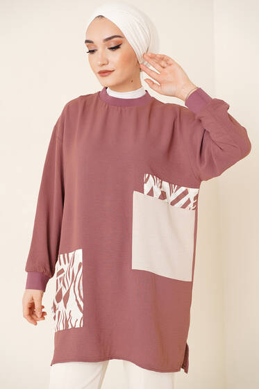 Kare Garnili Tunik Gül Kurusu - Tunik