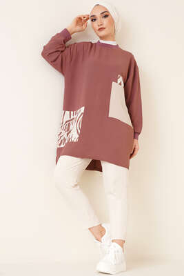 Kare Garnili Tunik Gül Kurusu - Tunik