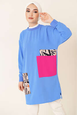 Kare Garnili Tunik İndigo 