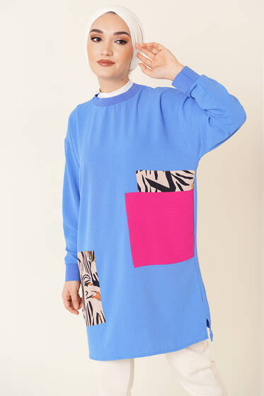 Kare Garnili Tunik İndigo - Tunik