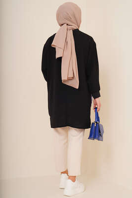 Kare Garnili Tunik Siyah Lila - Tunik