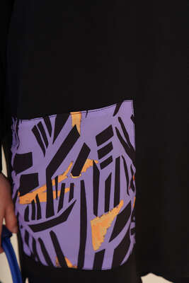 Kare Garnili Tunik Siyah Lila - Tunik