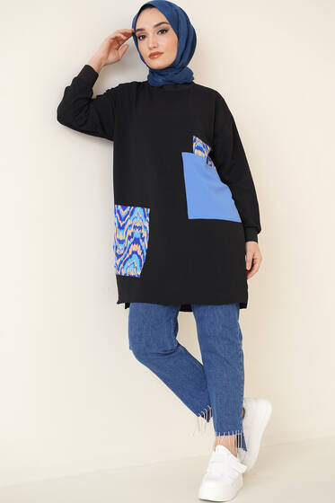 Kare Garnili Tunik Siyah - Tunik