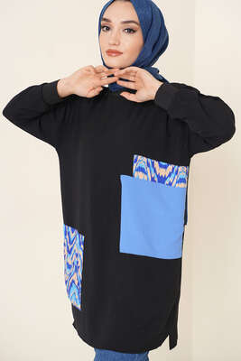 Kare Garnili Tunik Siyah - Tunik