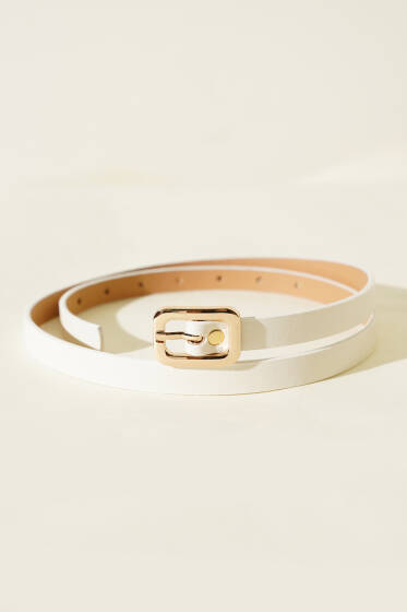 Kare Gold Tokalı İnce Kemer Beyaz - Deri Kemer