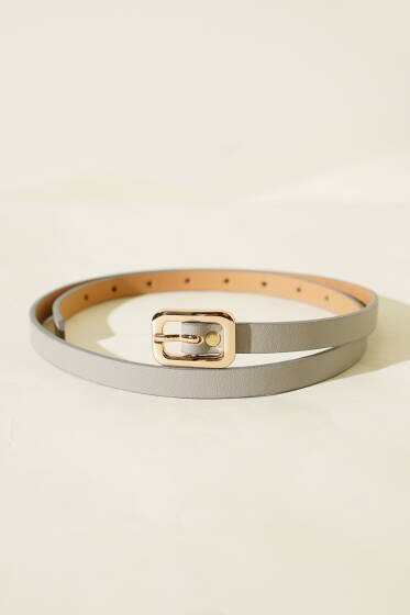 Kare Gold Tokalı İnce Kemer Gri - Deri Kemer