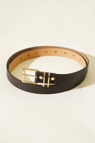 Kare İnce Tokalı Kemer Acı Kahve - Deri Kemer