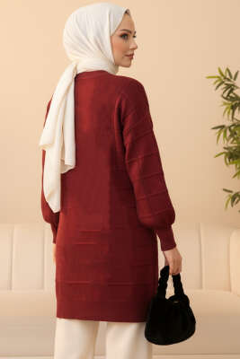 Kare Kabartmalı Yumoş Triko Tunik Bordo - Tunik