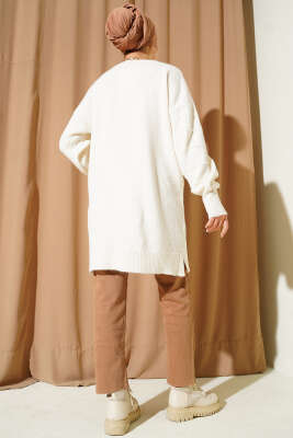 Kare Kabartmalı Yumoş Triko Tunik Kemik - Tunik