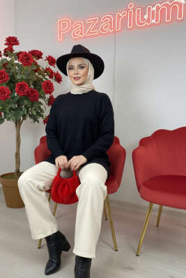 Kare Kabartmalı Yumoş Triko Tunik Siyah - 300-500 TL Ürünler