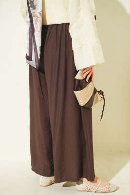 Kare Kemerli Bol Paça Pantolon Kestane - Pantolon