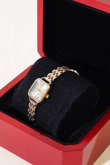 Kare Metal Kordonlu Kadın Kol Saati Gold - Saat